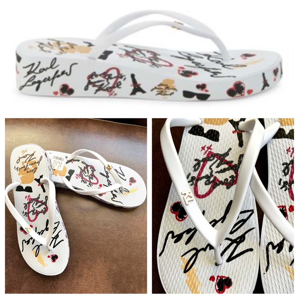 Karl Lagerfeld Julisa Wedge Thong Sandals sz 7 US